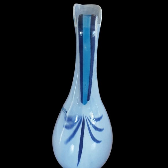 Blue Tonala Mexican Pottery Pitcher w/ Bird. Flower. 13" tall - Picture 4 of 6